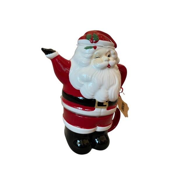 Lang Christmas Tea For One Winking Santa Teapot With Lid 12oz Cup New - Picture 13 of 16